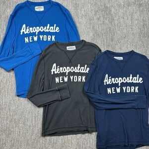 Lot Of 3 Aeropostale Thermal Long Sleeve Shirt L Spellout‎ New York Graphic Y2K